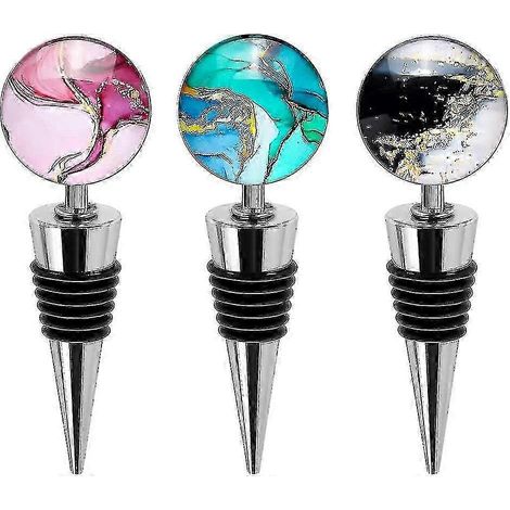 Lot de 3 bouchons de vin décoratifs, bouchons de bouteille en verre artistique, parfaits pour offrir ou pour un bar. (1/4)