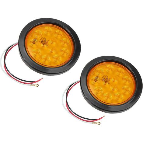 Lot de 2 feux arrière ronds à 12 LED ambre pour remorque, feu stop, clignotant et feu de position arrière, pour tracteur et camion. (1/5)