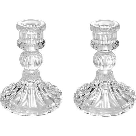 Set di 2 portacandele in vetro a colonna per feste, matrimoni, tavoli da pranzo (stile trasparente-1)