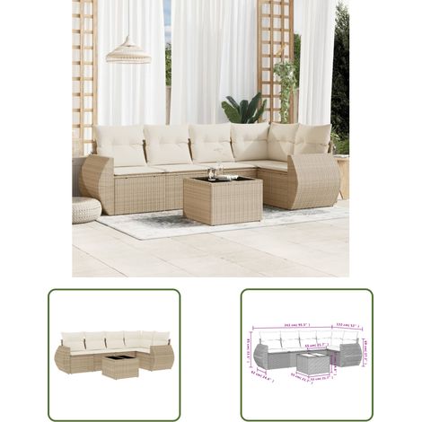 The Living Store Salon de jardin avec coussins 6 pcs beige résine tressée - Ensemble Salon De Jardin - Mobilier De Jardin - Canapé Jardin - Set Salon Exterieur - Chaise Lounge
