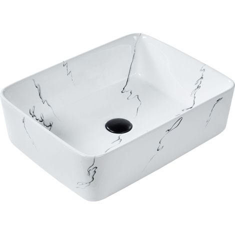 Lavabo da appoggio per bagno Ceramica effetto marmo 490 x 380 mm Bianco Hopi