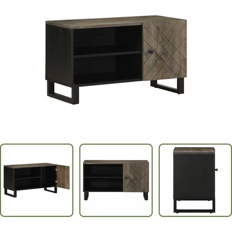 Rangement salon - Meuble TV noir 80x33x46 cm bois massif de manguier (1/5)