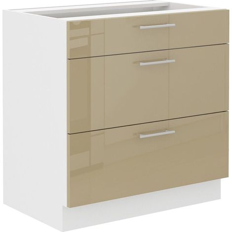 Unterschrank 80 Lara Cappuccino Hochglanz Küchenzeile Küchenblock Soft-Close (1/5)