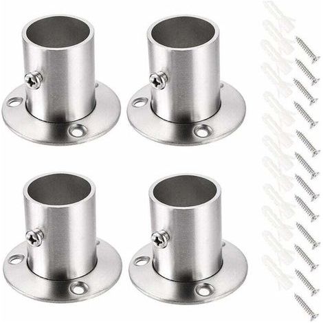 Lot de 4 supports de tringle à rideau Support de rail Support de tige de douille Ensemble de brides en acier inoxydable Supports d'extrémité de tringle de placard pour rideau de placard (Argent) (1/5)