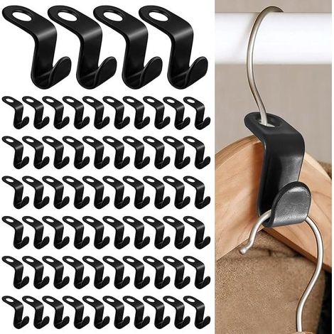 Lot de 100 crochets de connexion pour cintres, mini patères en cascade, organiseur de placard compact, économiseur d'espace pour penderie, couleur noire (1/5)