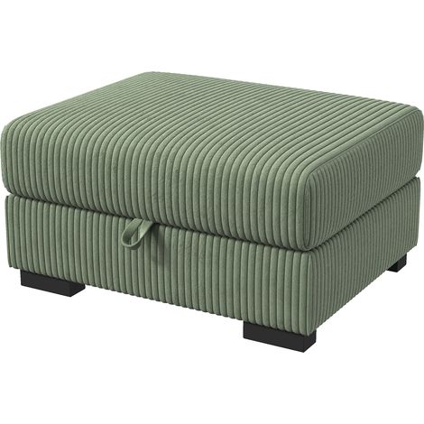 Repose-pieds carré en velours côtelé avec fonction de rangement, coussin rembourré de salon, repose-pieds de canapé, design moderne, Vert
