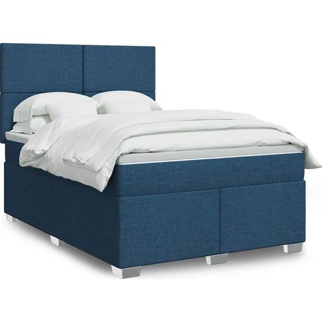 Sommier à lattes de lit avec matelas Bleu 140x190 cm Tissu (1/5)