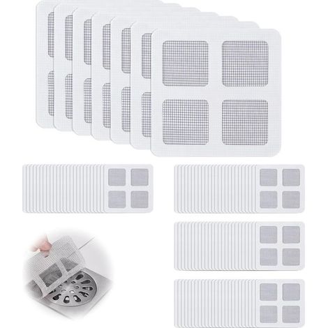 100 Pièces Autocollants Filtre Cheveux pour Douche, Maille Jetable 10x10cm, Protection Anti Bouchage Canalisations (1/5)
