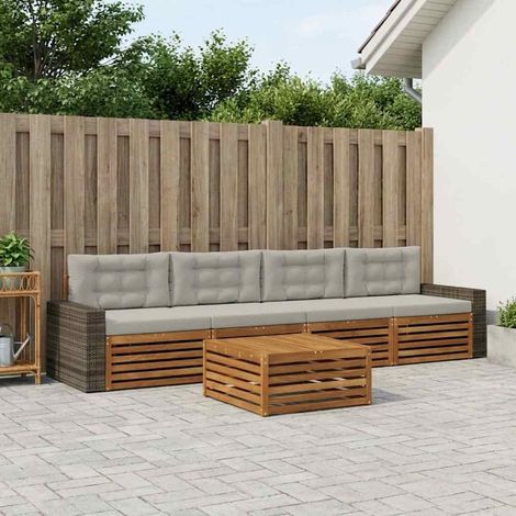 vidaXL Outdoor-Sofagarnitur mit Kissen 5 pcs Natürlich und Hellgrau (1/5)