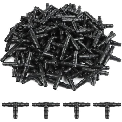 Kit d'outils pour système d'irrigation automatique avec 100 raccords en T, manchons barbelés 1/4 pouce et tubes en T pour irrigation goutte à goutte - arroseur en PVC (1/5)