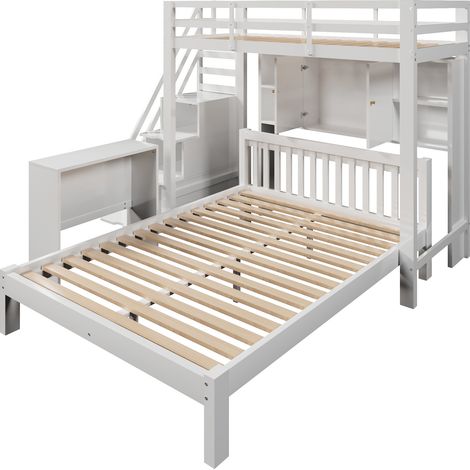 Letto a castello per bambini con contenitori 90x200 cm + 140x200 cm bianco MODENUIT (1/5)