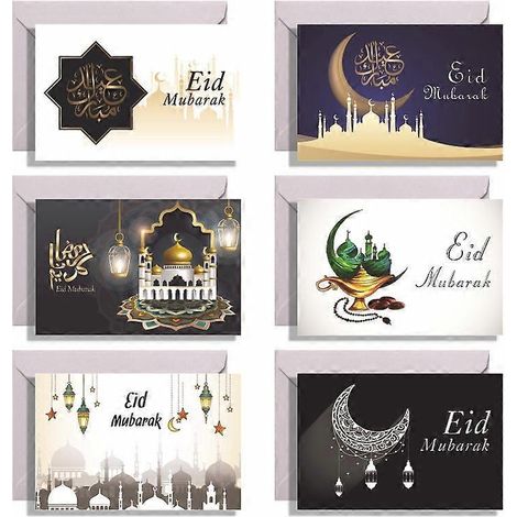Eid Mubarak Grußkarten mit Schlossmotiv, bedruckt, mit Umschlägen und Aufklebern, traditionelle faltbare muslimische islamische Partykarten, Ramadan Einladung, Notiz, G.