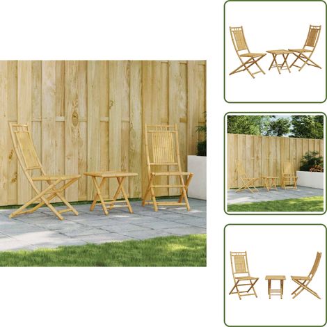 The Living Store Ensemble de bistro 3 pcs bambou - Meubles De Jardin - Salon De Jardin - Ensemble De Bistro - Mobilier Extérieur - Table Pliante (1/5)