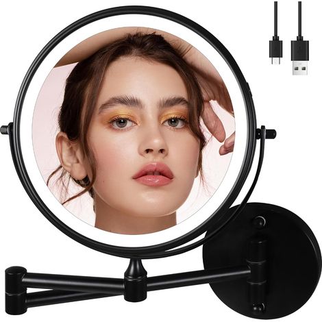 9" Grand Murale Miroir Grossissant Lumineux,1X/10Xmirrcoir Maquilleur Lumineux Chargement USB, Convient Aux Coiffeuses d'hôtel,Aaux Salles de Bains Et Au Rasage Chrome (960C10X (1/5)