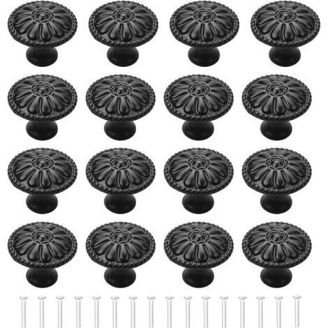 Boutons de Meuble Noirs Vintage – 16 Pièces Poignées Rondes pour Tiroirs, Placards et Commode – Vis Incluses pour Cuisine et Salle de Bain (1/5)