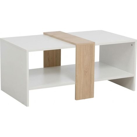 Tavolino da Salotto Moderno Bianco Legno e Naturale Aladin 90x53x41.5cm (1/5)