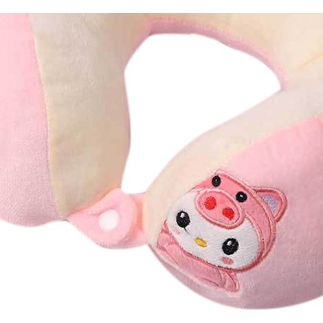 Oreiller cervical en forme de U, portable et mignon, idéal pour la sieste au bureau, en voyage ou en voiture, avec double broderie cochon. (1/5)