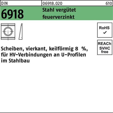 DIN 6918 Scheibe vierkant Stahl C45 28mm feuerverzinkt Neigung 8% für U-Träger (1/2)