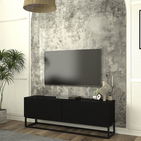 TV-Lowboard Verpsboga langes Gestell 135x32x47 cm Schwarz [en.casa]