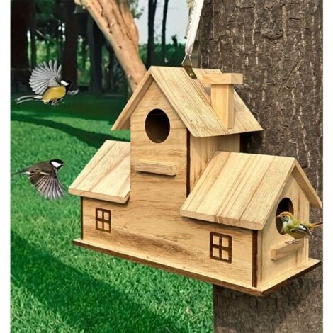 Nichoir rustique en bois pour décoration de jardin, pour attirer une variété d'oiseaux, 30 x 13 x 23 cm