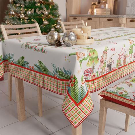 Nappe de Noël Anti-Taches Rectangulaire Couvre-Table pour Cuisine, Motif Noël X12 Places (140 x 240 cm) 100% fabriquée en Italie (1/5)