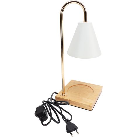 Lampe chauffe-bougie à intensité variable, sans fumée, décorative, pour faire fondre la cire parfumée, avec socle en bois, blanche, prise UE 250 V, idéale pour la chambre ou le bureau. (1/5)