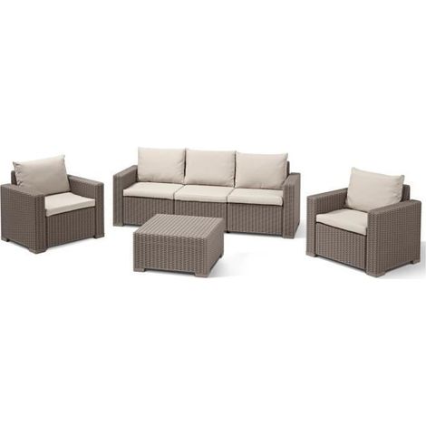 Allibert – Salon de jardin moderne en résine beige 5 places – Résistant aux intempéries et UV – Coussins inclus pour confort optimal (1/5)