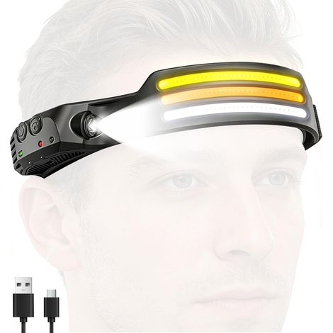 Lampe Frontale LED Ultra Puissante, 230° Grand Angle Torche Frontale avec 10 Modes D'éclairage, Étanche IPX5, avec Capteur de Mouvement et Lumière Rouge, pour Pêche,Camping,Cyclisme,Running
