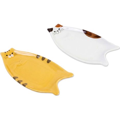 Lot de 2 Repose-cuillère en Céramique Chat, Petite Assiette à Sauce Soja et Apéritif, Porte-cuillère de Cuisine Résistant à la Chaleur, Coupelle Décorative pour Bijoux et Sachets de Thé, Idée Cadeau (1/5)