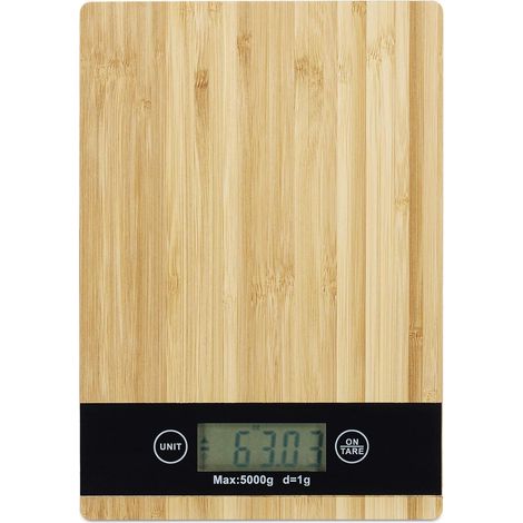 Balance de cuisine électronique de panneau de bambou, affichage LCD, 1g / 5kg