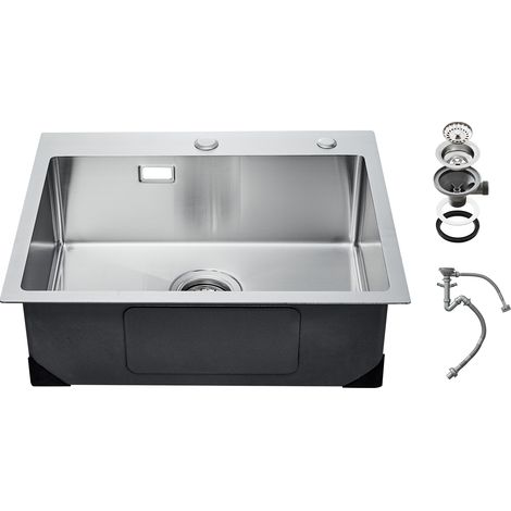 VEVOR Lavello da Cucina da 68 cm Lavello da Cucina in Acciaio Inossidabile 304 con Montaggio dallAlto, Vasca Singola da Incasso in Stile Fattoria con Accessori, Lavello Domestico per Lavanderia, Bar
