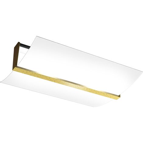 Plafoniera Contemporanea Wood Metallo Foglia Oro Vetro Bianco 2 Luci E27 53Cm