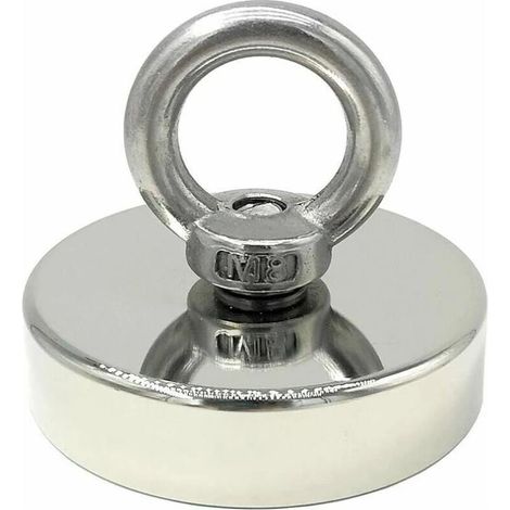 Aimant néodyme ultra-puissant 120 kg - Aimants puissants - Idéal pour la pêche à l'aimant - Ø 60 mm avec œillet en néodyme