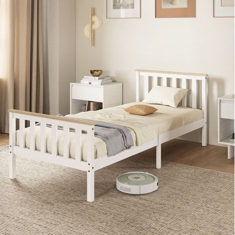 Lit simple en bois blanc avec rangement sous le lit et 15 lattes (1/5)