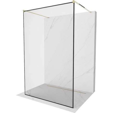 Mexen Kioto freistehende Duschwand 130 x 200 cm, Transparent/Schwarzes Design 8 mm, Gold- 800-130-00