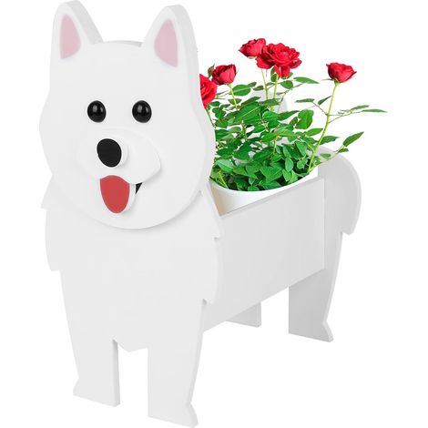 Planta en maceta con forma de mascota - Decoración de jardín - Adornos para patio - Con forma de animal - Macetas con forma de diferentes razas de perros (Samoyedo) (1/5)