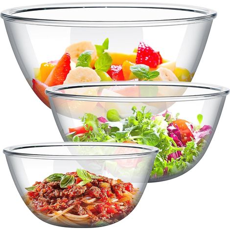 Lot de 3 Bols Mélangeurs en Verre, Saladiers Empilables en Verre Borosilicate pour Conservation des Aliments, Pâtisserie et Préparation, Compatibles Micro-ondes et Lave-vaisselle (0,95 L, 2,4 L, 4 L) (1/5)