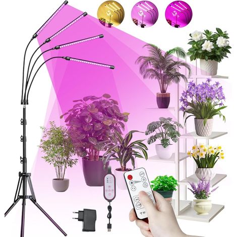 LED Plant Light, 4 Heads Full Spectrum for Indoor Plants with USB Adapter, 3 Lighting Modes and 10 Brightness Levels, 4/8/12H Auto Timer (1/5)