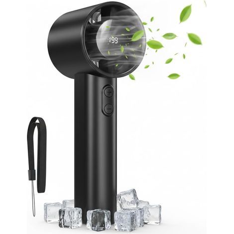 Tragbarer Handventilator mit Turbofunktion, Akku, einstellbarer Geschwindigkeit (1–199), bis zu 13 Stunden Laufzeit, Digitalanzeige, ideal zum Lernen, Arbeiten, Reisen, Campen, als Sommergeschenk, Sch (1/5)