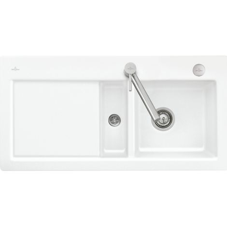 Fregadero 1 seno y medio VILLEROY ET BOCH Subway Pure 60 100 x 51 escurridor izquierdo cerámico sin desagüe blanco (1/3)