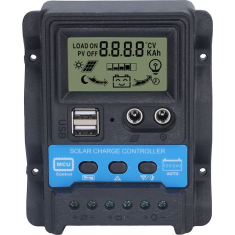 Solarladeregler mit LCD-Bildschirm, zwei 5V-USB-Ausgängen, 20A-PWM-Laderegler 260W (12V) 520W (24V) (1/5)