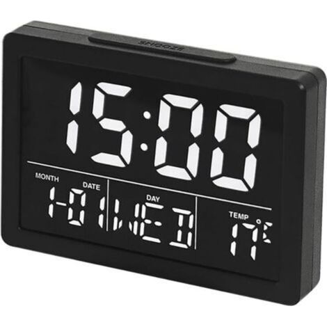 Digital Alarm Clock, éCran LCD Time Date Semaine Affichage De La Température 12/24H Fonction Snooze Luminosité Réglable 8 Sonneries pour Bureau à Domicile (Noir)