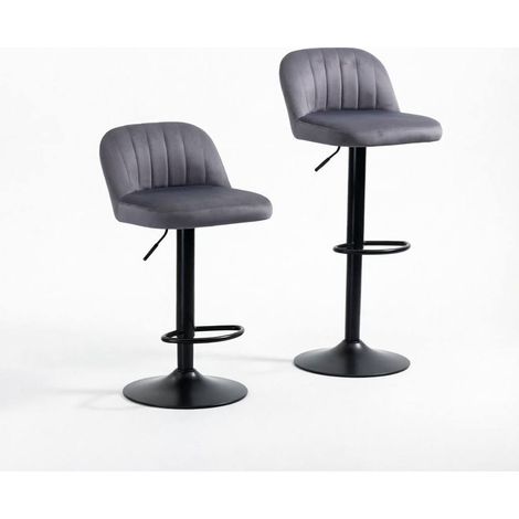 Lot de 2 tabourets de bar réglables en hauteur, pivotants à 360°, assise effet velours, dossier et base métal noire, pour cuisine et salle à manger  CHICFURN (1/5)
