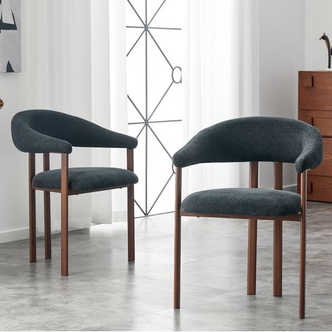 REDOM - Sedia da pranzo imbottita, schienale ergonomico, gambe in ferro, tessuto in lino nero (1/5)