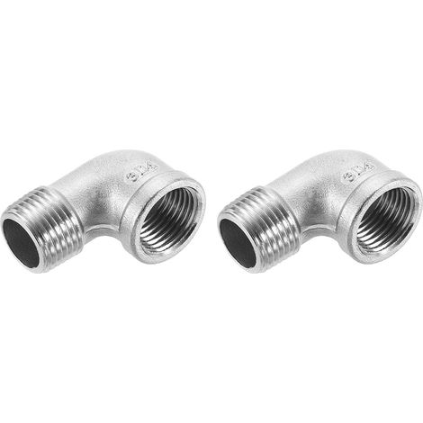 2 Pcs 1/2" PT Male x Female 90 Degré Coude En Acier Inoxydable Raccord De Tuyau D'eau Tuyau D'air Tube Pvc Coulé (1/5)