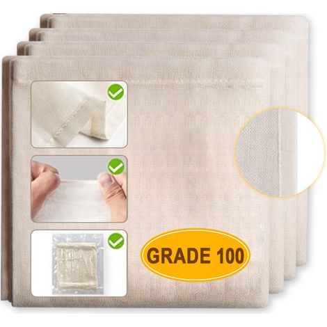 Etamine - Tissu en Coton Naturel Non Blanchi - 47 x 47 cm - Pour Filtration Alimentaire - Lot de 4 (1/5)
