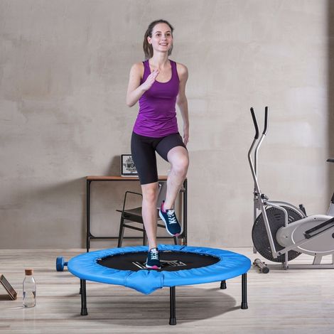 101 Mini Fitness Trampoline Home Gym Yoga Exercise Rebounder Indoor Outdoor Jumper with Safety Pad, Support Up to 100 KG, Blue and Black