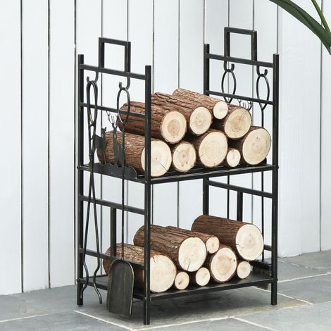 Porte- Métallique Outils Poignées Intérieur Extérieur Aménagement Bois Or Noir 51,5x33x77cm (1/4)