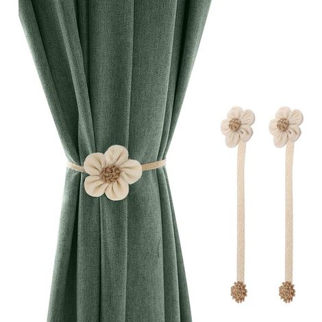 Attaches de rideaux magnétiques, lot de 2, embrasses avec aimant puissant et corde sans perçage, pour décoration de fenêtre, beige, 40 cm (1/5)