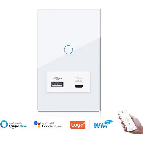 Tuya Interruttore Touch Bianco Smart WiFi con Porta USB e Type-C  Dimensione: 1 Pulsante